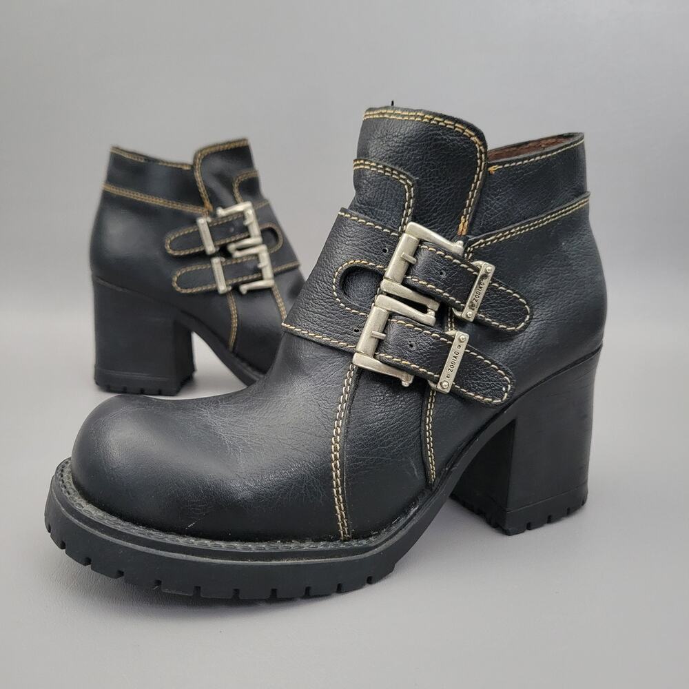 VTG Zodiac Moto Ankle Boot Size 8 Biker Chunky Platform Y2k